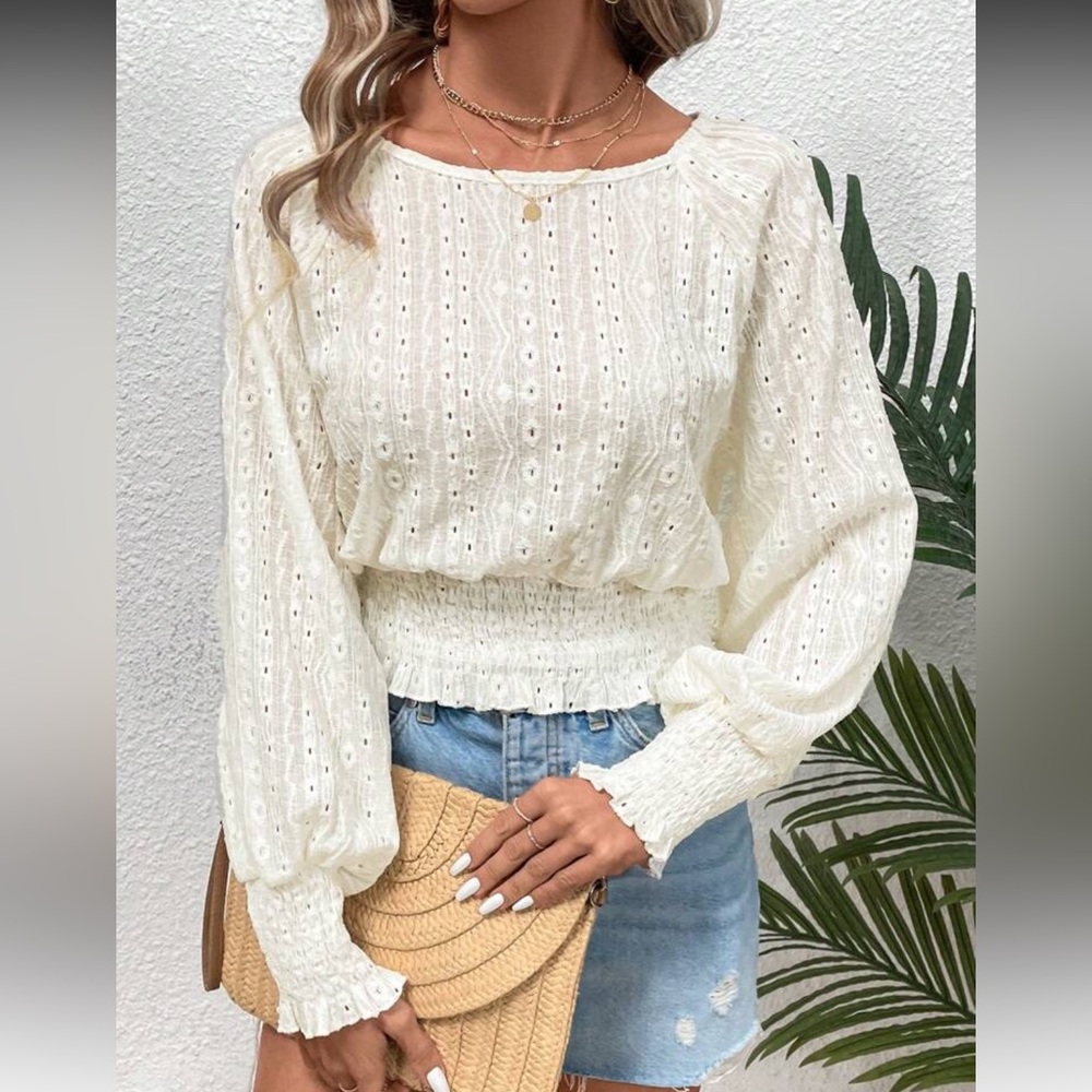 SHEIN Long Sleeve Blouse with Smocked Waist - XS